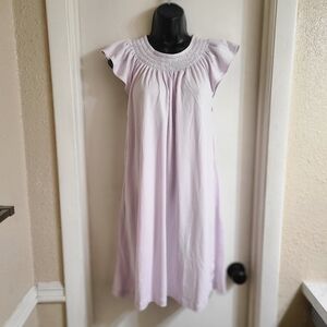 LAKE Smocked Flutter Sleeve Pima Cotton Nightgown Size S